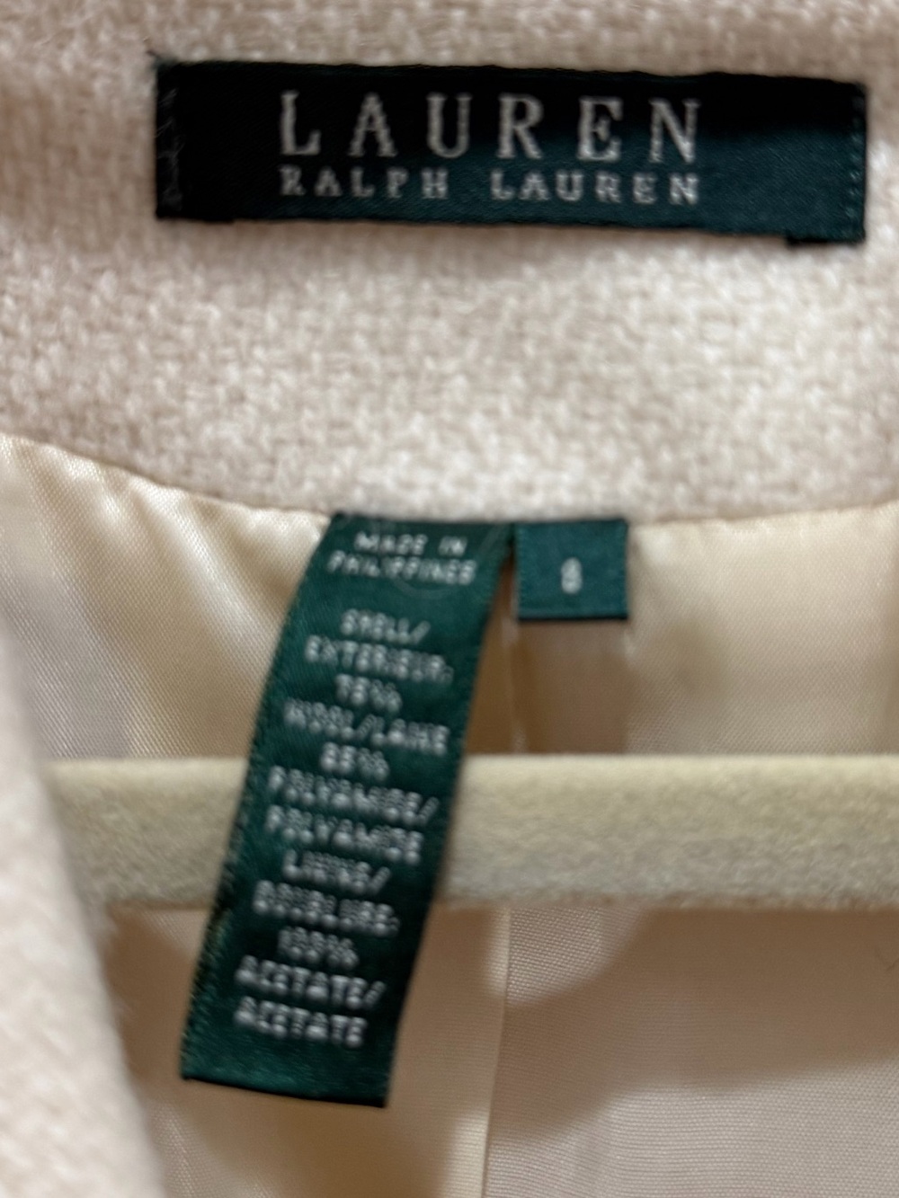 Lauren Ralph Lauren Cream Wool Blend Blazer Jacket Size 8 - Picture 4 of 6